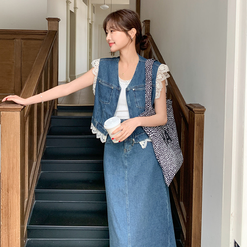 2025【现货夏款】新货蕾丝牛仔马甲201-Q002-P175-控248,女装套装/套裙,浙宝201