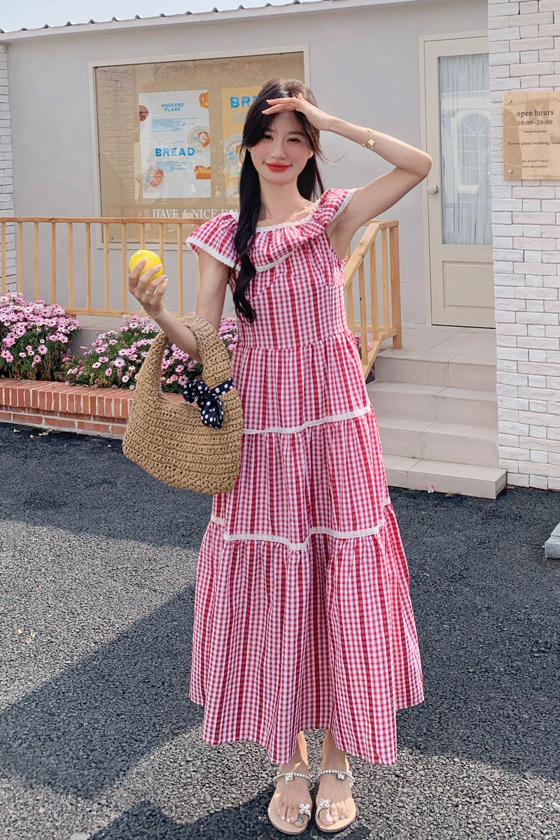 2025【现货夏款】新货格子连衣裙201-Q052-P125-控188,女装连衣裙,浙宝201