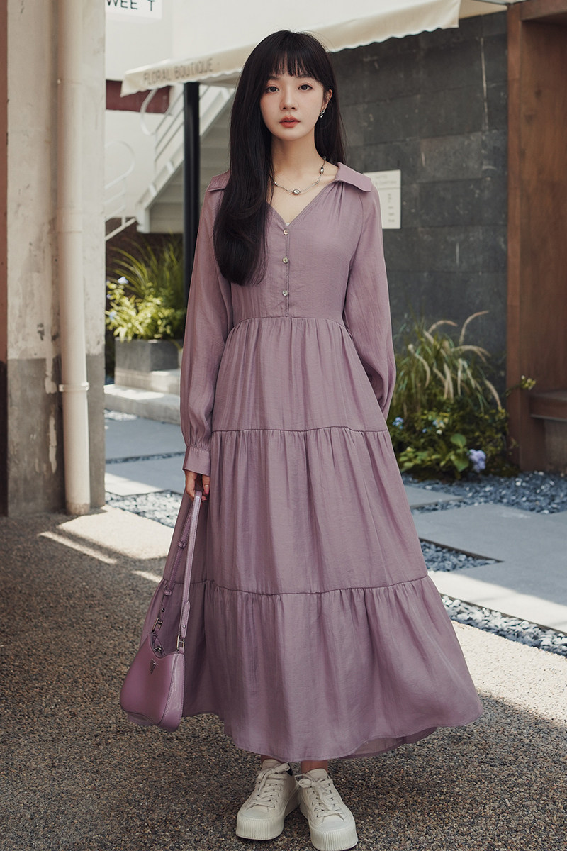 2025【现货秋款】新款紫色法式衬衫裙子201-2262-P115-控168,女装连衣裙,浙宝201