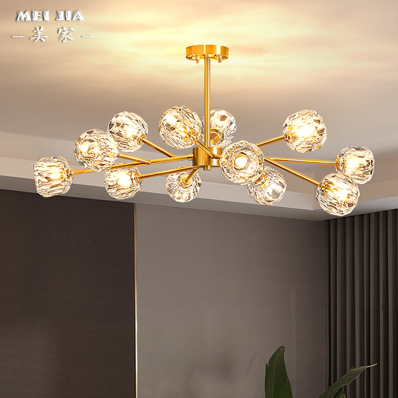 现代水晶客厅吊灯全铜后现代轻奢卧室餐厅主房间灯简约水晶吊灯具