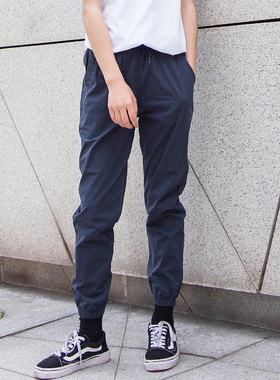 藏蓝色裤子女2021新款春秋束脚C工装裤女夏季薄款收腿运动休闲哈