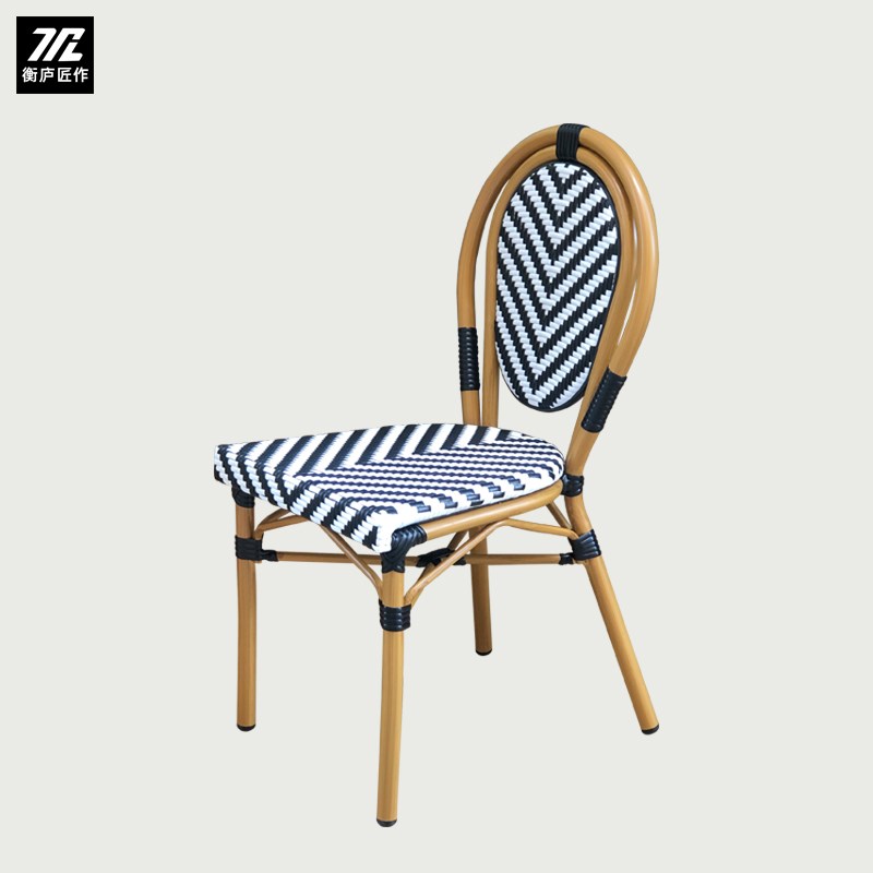 法式餐椅咖啡厅桌椅北欧藤椅复古靠背凳阳台休闲藤编椅庭院户外椅