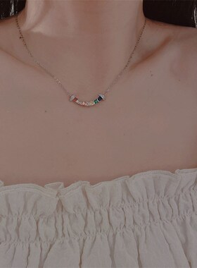 彩色微镶锆石项链甜酷辣妹微笑锁骨链森系 小众高级感气质项链女