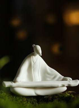 陶瓷古韵人物抚琴摆件客厅书房禅意装饰盆景造景桌面茶盘创意摆设