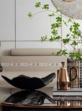 一匚现代轻奢陶瓷果盘金属茶具组合样板间酒店茶水间客厅茶几摆件