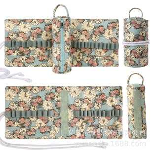 新款帆布手提钩针包编织配件收纳卷包 便携旅行DIY毛衣勾针收纳袋