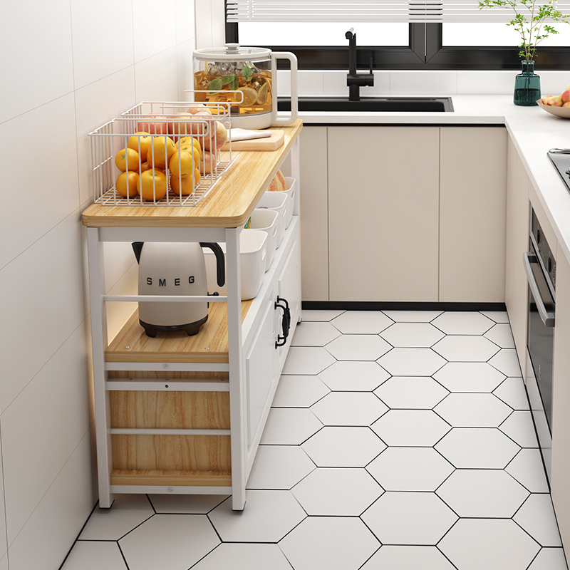 厨房置物架落地切菜桌微波炉电器橱柜收纳架带门储物柜备菜台桌子