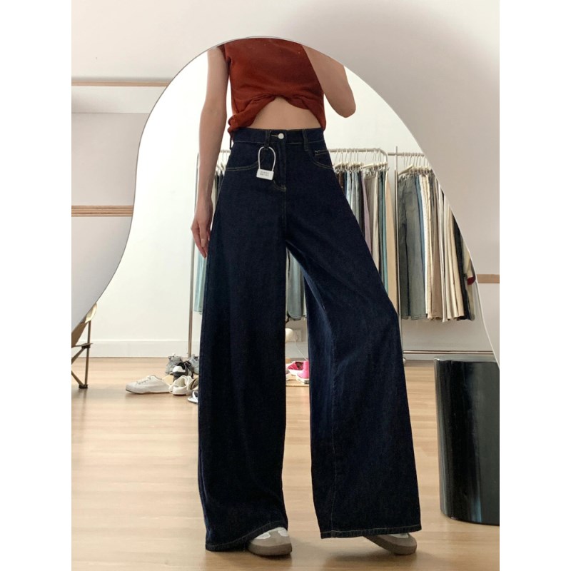 梨形身材复古蓝阔腿牛仔裤女秋冬加绒胖G妹妹mm高腰宽松显瘦拖地