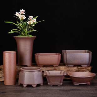 柴烧紫砂兰花盆j客厅室内桌面小号悬崖竹子兰草专用盆古典高档陶