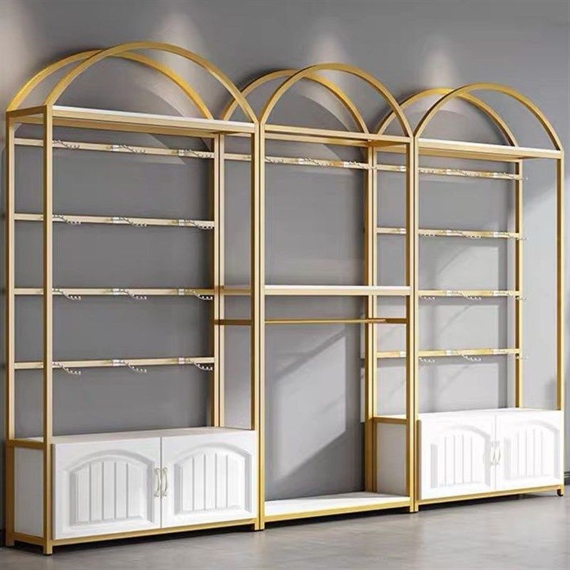 内衣店货架文胸内裤展示柜靠墙睡衣服装店带挂钩金色多功能置物架