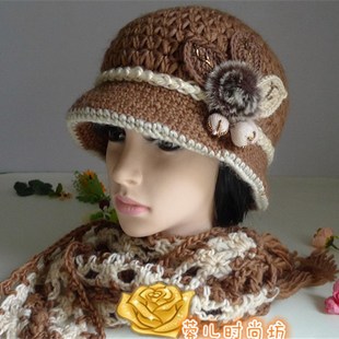 中老年女士毛线帽洋气针织帽子冬天款带围巾保P暖套帽妈妈帽奶奶