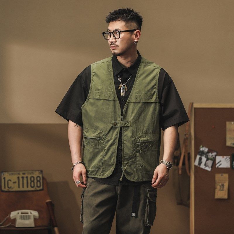 山系户外钓鱼工装马甲男2024春季宽松潮牌多口袋无袖坎肩背心夹克,男装,常规马甲,淘宝优惠券,粉丝福利购,淘宝优惠卷