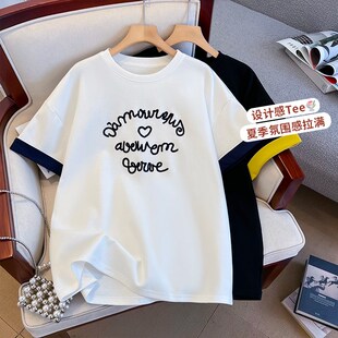 初中女生宽松夏季T恤2025新款高中学J生潮流运动休闲纯棉短袖上衣