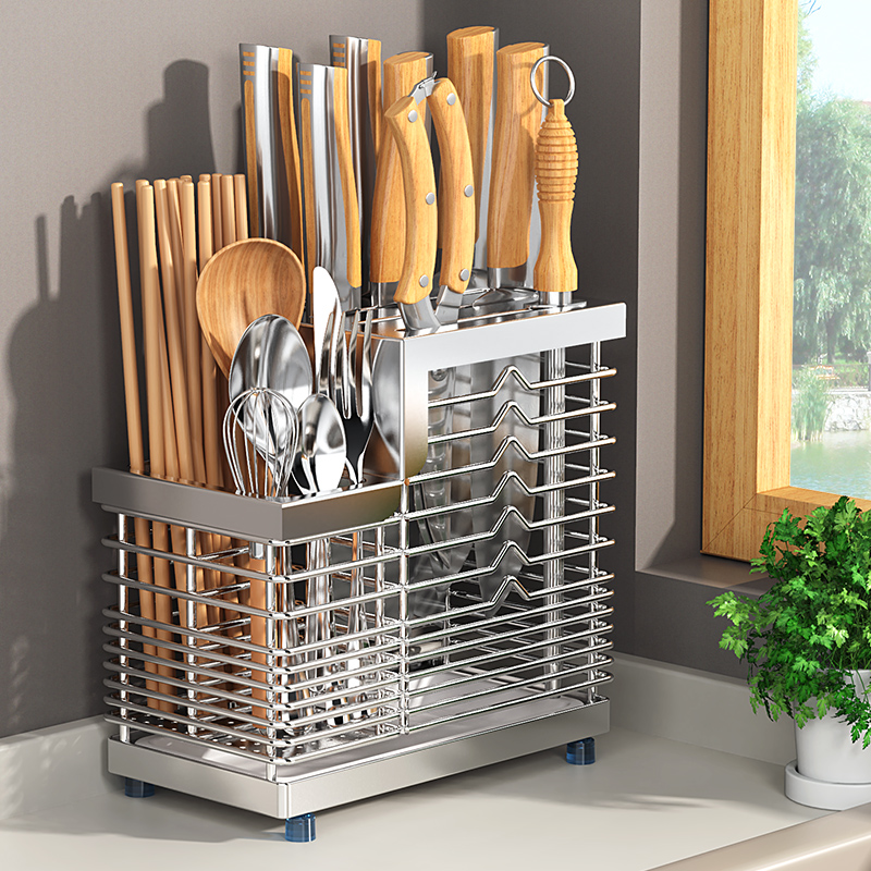 304不锈钢厨房刀架置物架家用台面放菜刀具筷子壁挂式收纳架1366