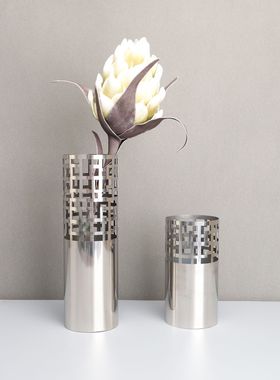 新中式金属银色花器花插样板房售楼部卧室书房可以餐厅桌面摆件