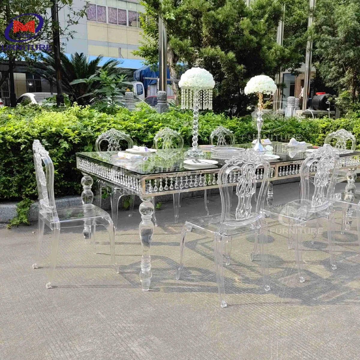 新款透明水晶玻璃桌酒店婚庆宴会亚克力树脂时尚6-4人餐桌