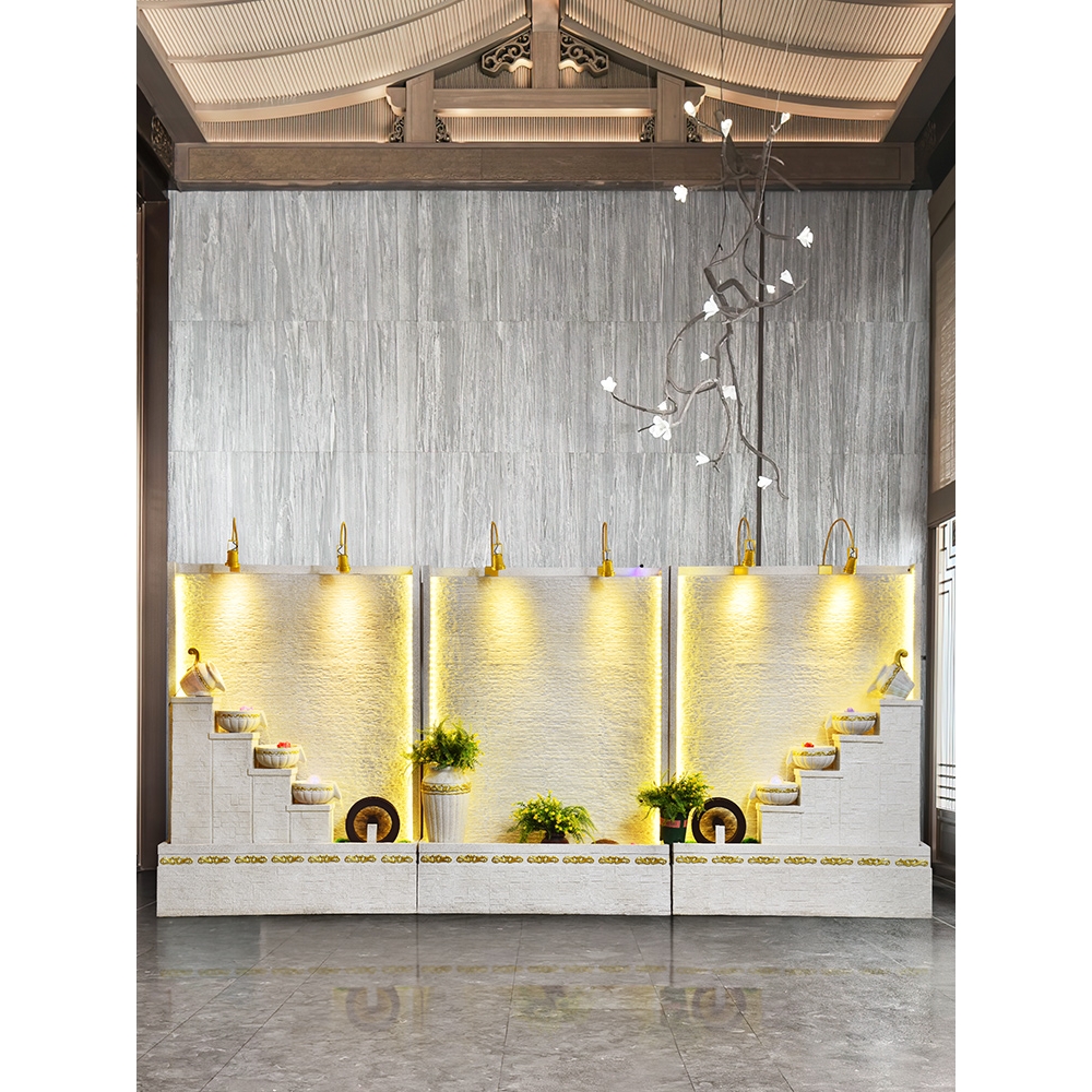 cs欧式大型假山水幕墙流水屏风隔断新房客厅公司办公室装饰景观摆