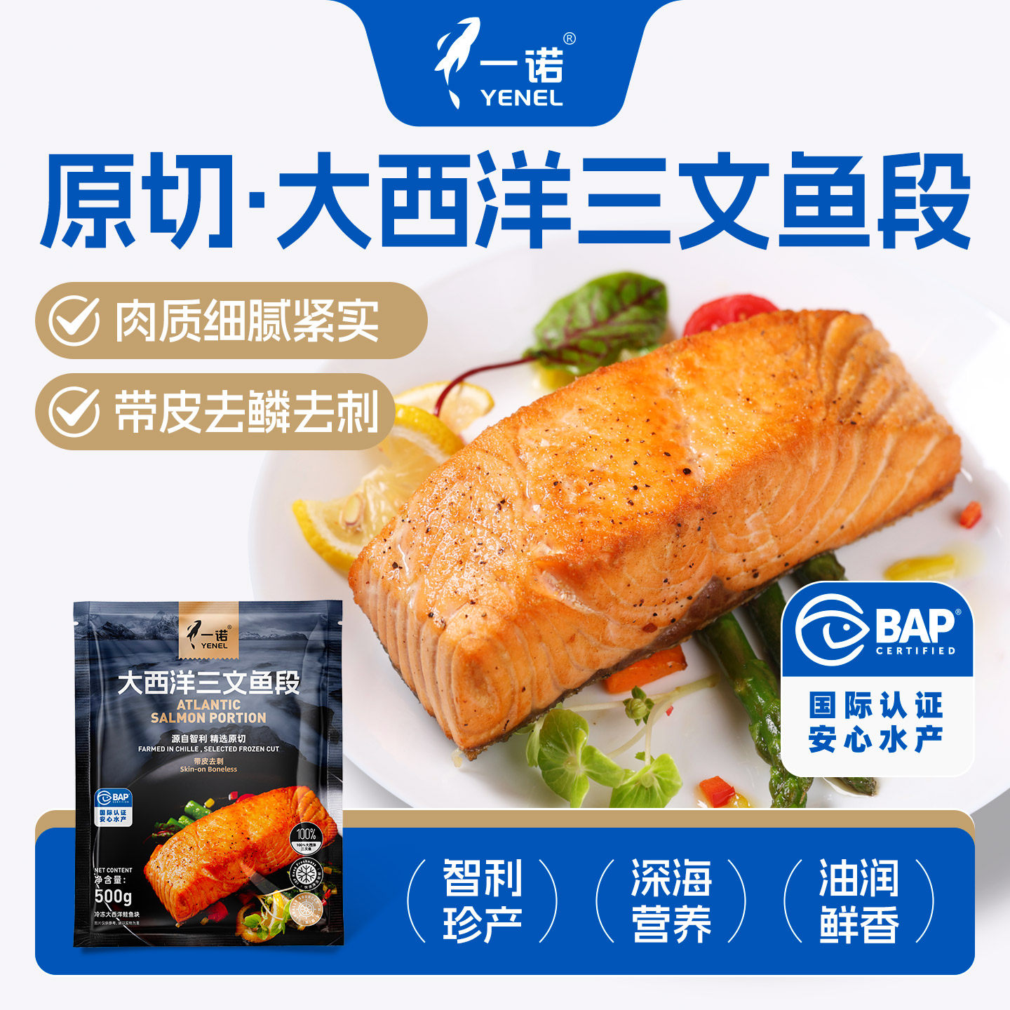 大西洋三文鱼段智利冷冻鱼块