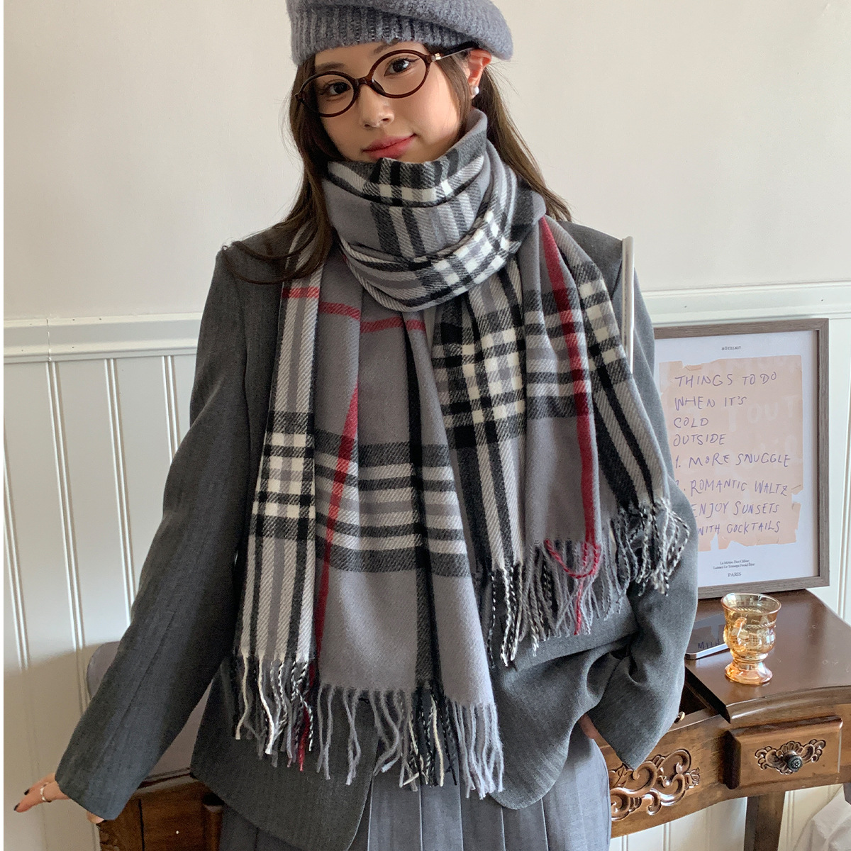 秋冬长围巾男女冬季欧美学生巴家仿羊绒百搭格子披肩