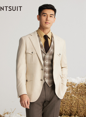 WANTSUIT秋冬男士蛾色人字纹猎装巴恩风工装商务休闲户外老钱轻奢