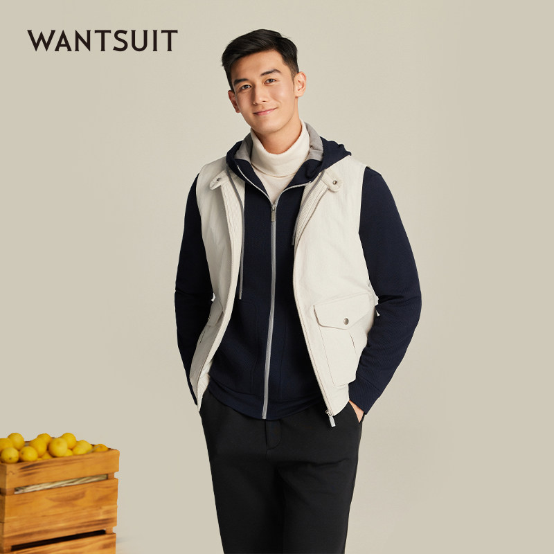 WANTSUIT米白色薄款立领马甲商务休闲叠穿外搭通勤老钱美式复古风,男装,常规马甲,淘宝优惠券,粉丝福利购,淘宝优惠卷