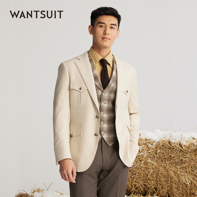 WANTSUIT蛾色人字纹猎装