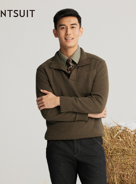 WANTSUIT秋冬绵羊毛褐色三粒扣立领美拉德羊毛衫商务老钱轻奢针织