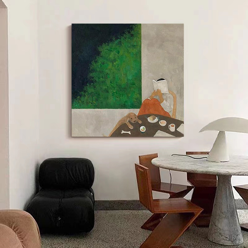 HW.ART手绘油画《平淡无奇》侘寂风餐厅装饰画卧室抽象简约肌理画