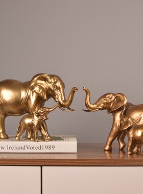 现代轻奢金色吉祥古铜大象玄关客厅酒柜办公室摆件开业礼商务摆设
