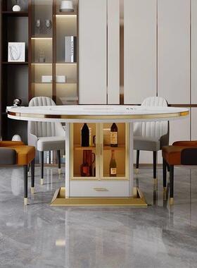 新伸缩变圆桌可岩款板餐桌椅合组内嵌电磁HVZ炉转盘家用圆形饭桌