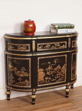 中式复古NZG国彩玄关绘柜木装饰隔断餐边柜边柜中风实黑色储物柜