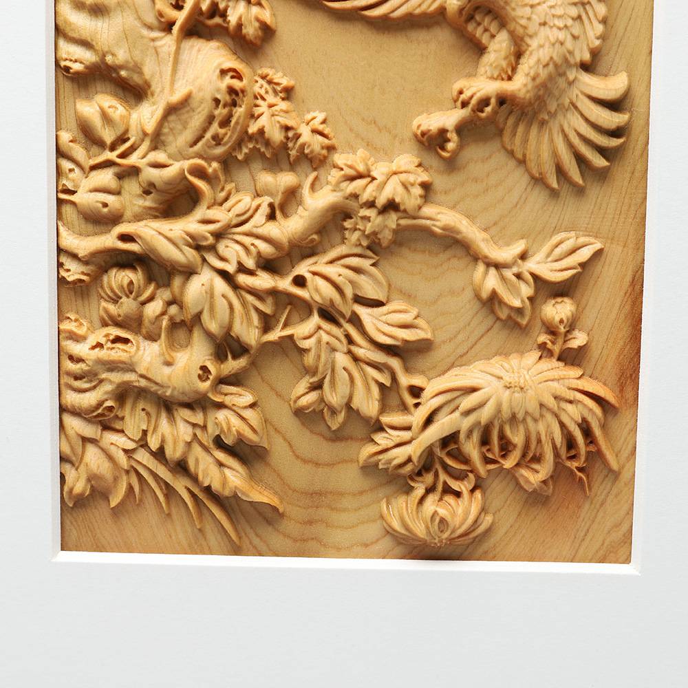 崖柏木雕中式雄鹰装饰画 鹏程万里大鹏展翅办公室玄关挂画工艺品