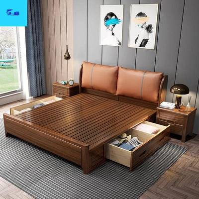 中式床胡桃木实木床婚单人卧1室储物家具.8米软靠包MFJ双人床.15