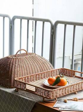 仿藤编饭菜罩方形餐罩食物罩水果罩防蝇罩盖防尘点桌FQF心盘带罩