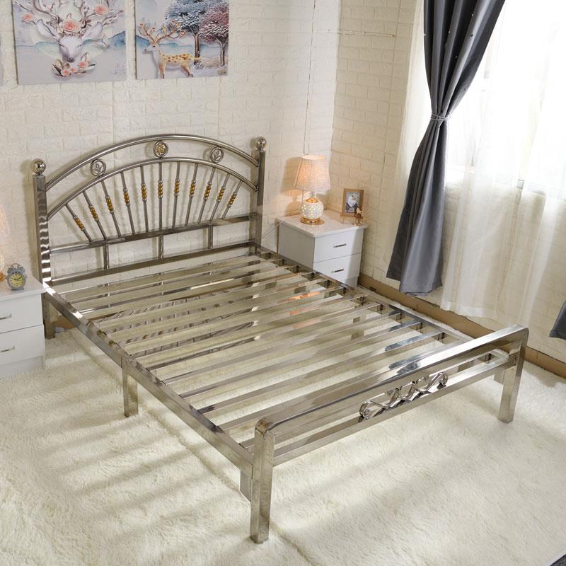 0A不锈钢床15米1.8F778J55H米.双人床现代约出租房3简04床架欧式