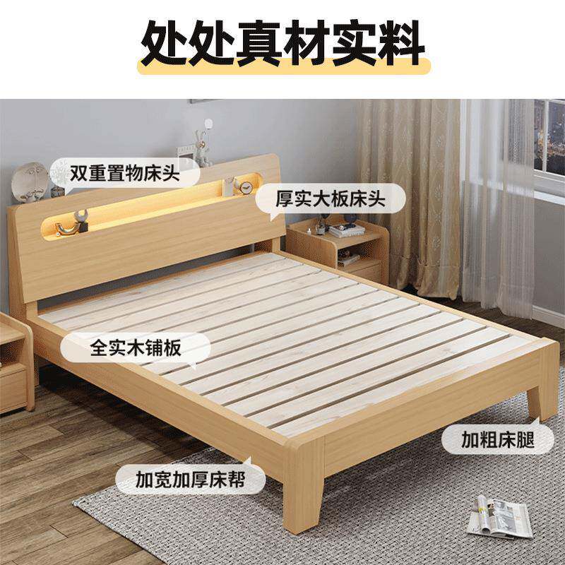 实木床代简约人家用主卧1.5米.18m双床经济型出PRC租房单人床架1.