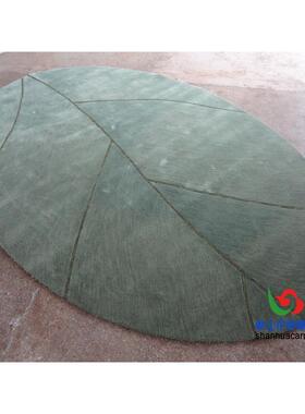 现代简约绿色象叶子混几色椭圆形毯中式客厅茶DIJ地餐厅大厅接待