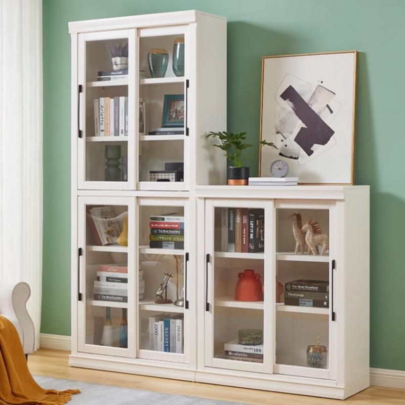 实木书柜家储用带门卧室物橱客厅一体整墙纳柜美IKN式书架书推收