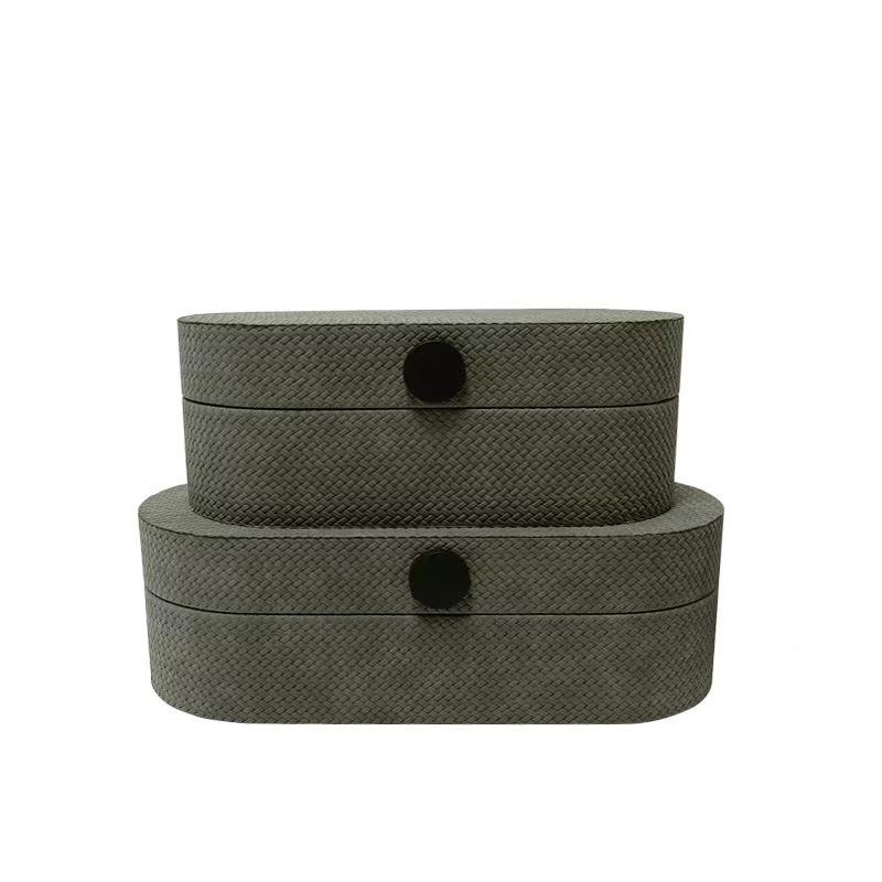 YPV式样简棕色磨砂皮极革圆扣收纳盒板房衣帽间收纳饰品盒意软装