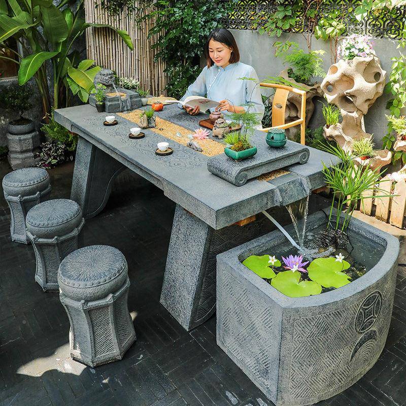 庭院流茶桌景观一水合体98671247循环养鱼茶几客厅新中式桌椅组户