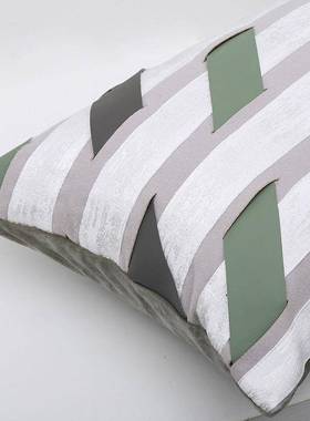 灰色现代轻奢布新中式皮织艺术绿沙发KZP抱枕样板间编展厅艺软装