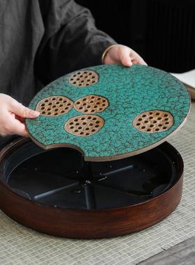 春澜竹胺笙茶盘陶盘面板密瓷底盘储水式干泡日式祖母CLCP2022绿茶