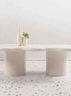 奶油鱼骨云朵OCB茶几约红家用客厅白色烤漆茶几现代简风小户型网