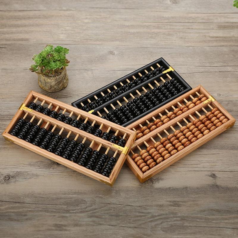 中号十三行七珠老式学生珠心算二三四年级算盘13档7珠木质算盘环