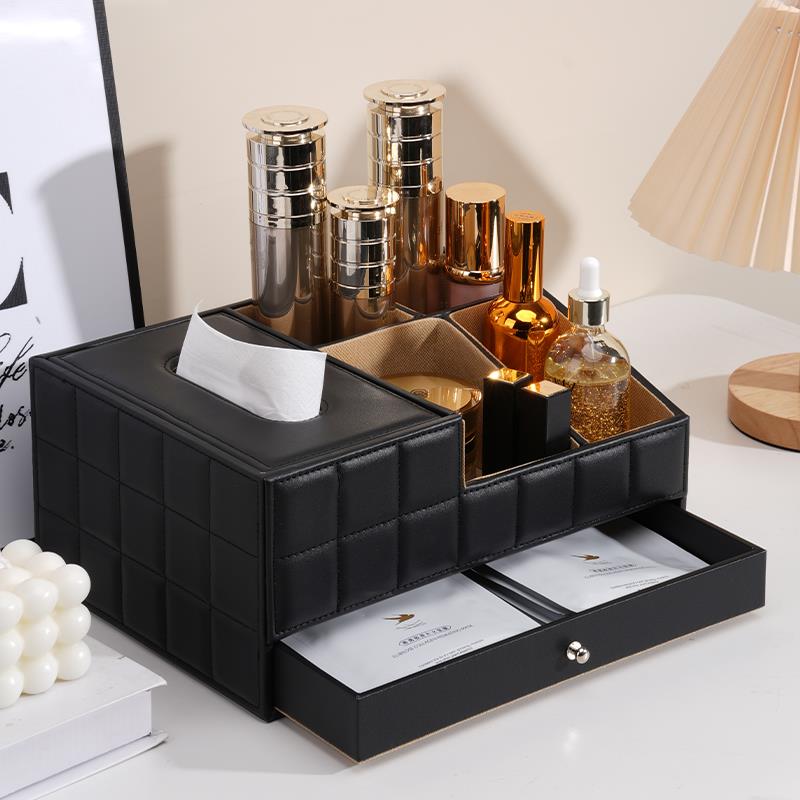 多功能梳妆台化妆品收纳盒桌面高端珠宝集成轻奢收纳架纸巾盒