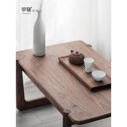 飘窗小茶几榻榻米桌子黑胡桃实木小茶桌日式禅意茶台简约方几矮桌