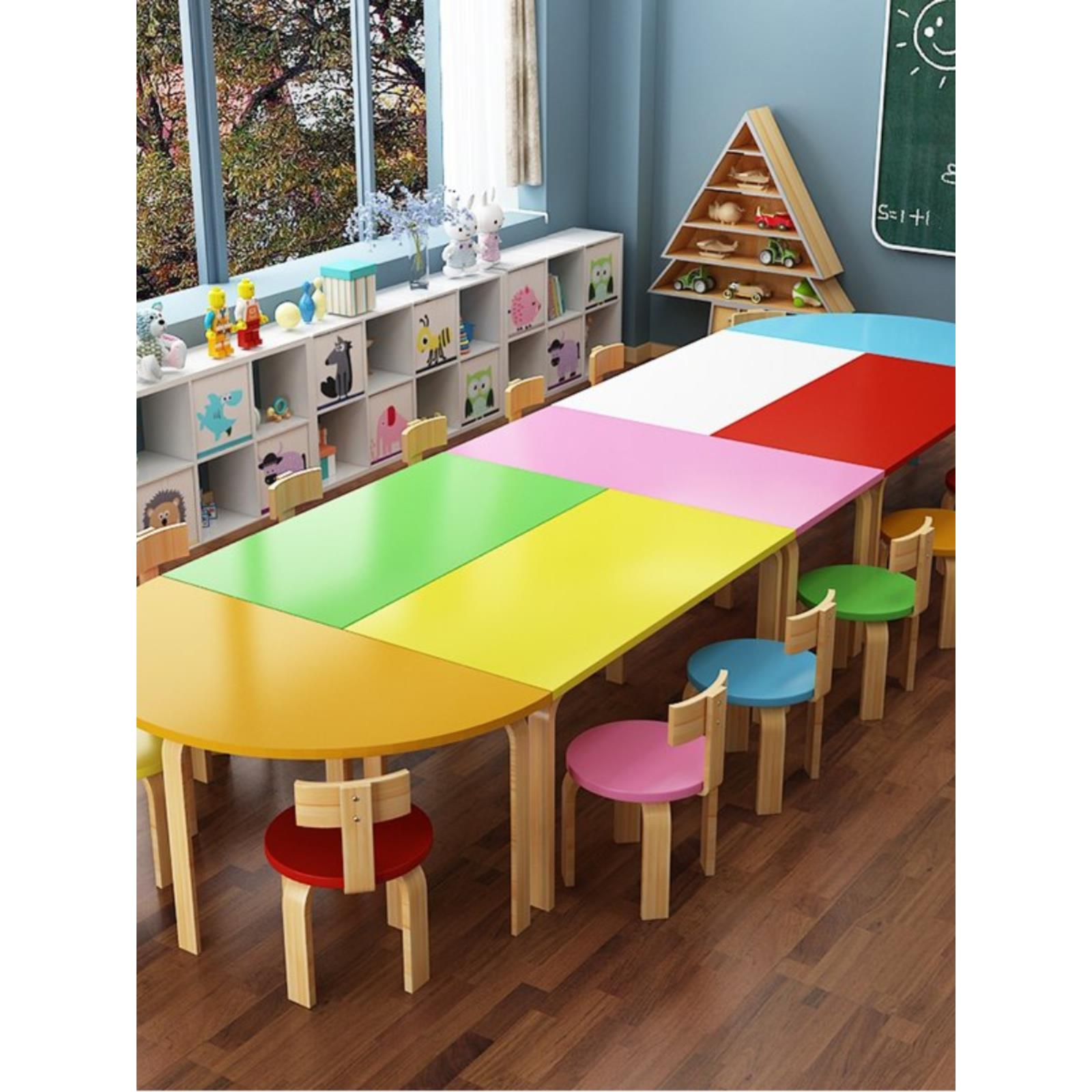 实木幼儿园儿童绘画美术桌椅辅导班培训班中小学生课桌椅套装组合