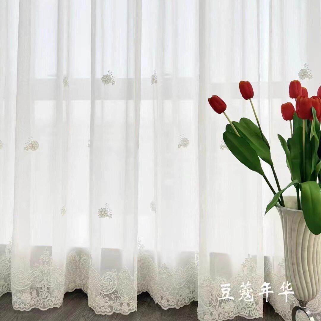 新款豆蔻年华绣花窗帘纱帘隔断窗阳台客厅飘窗白色纱帘成品定制