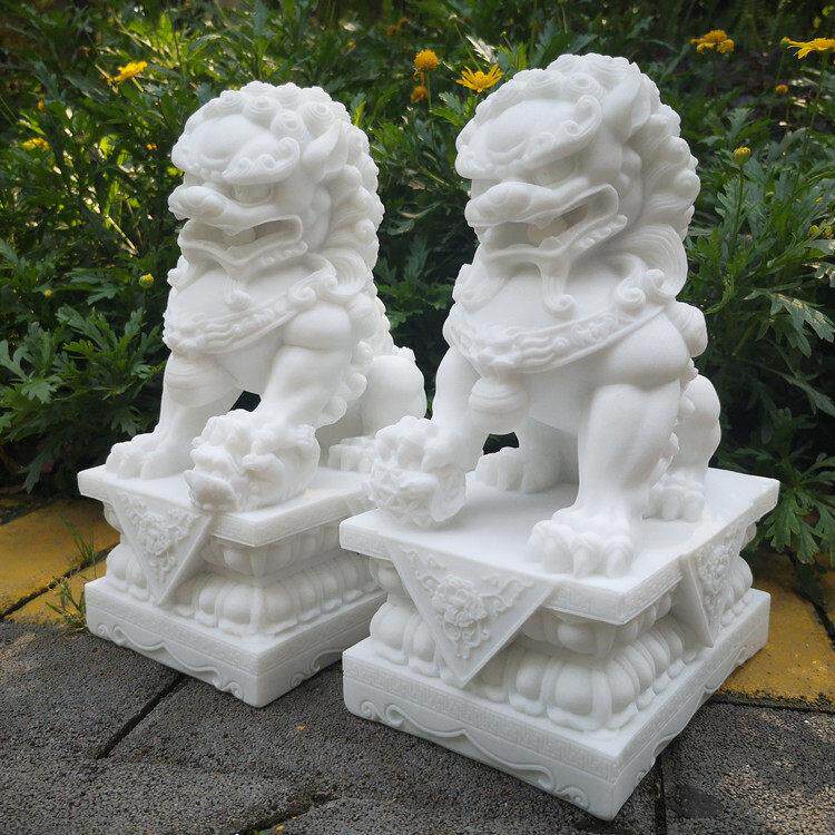 石雕狮子一对小号家用装饰小摆件彷汉白玉客厅窗台阳台工艺礼品摆