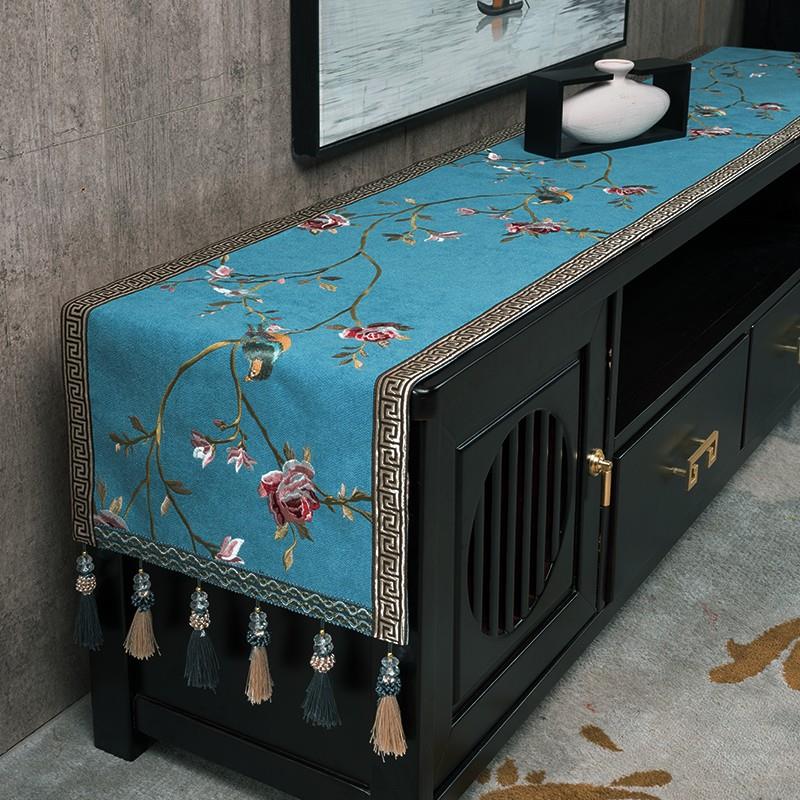新中式电视柜桌布盖布防尘罩茶几桌布餐桌鞋柜中国风长条桌旗桌垫